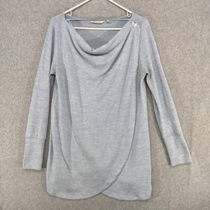 Soft Surroundings Pullover Sweater Womens Size XS Blue Heathered Drape Button